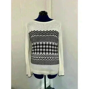 Talbots Sweater M Wool Blend Metallic Gingham Print Pullover Holidays